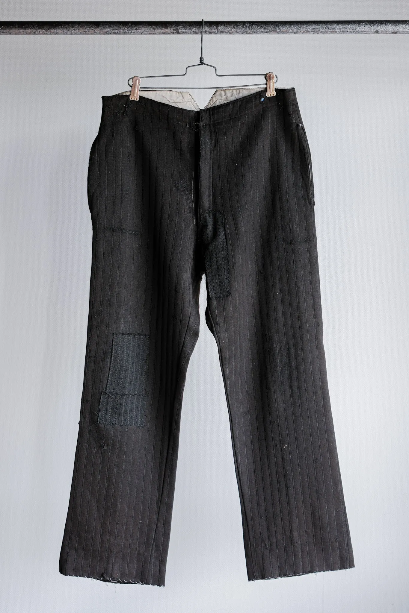 [~ 20's] Pantalon de travail à rayures en laine noire vintage française 