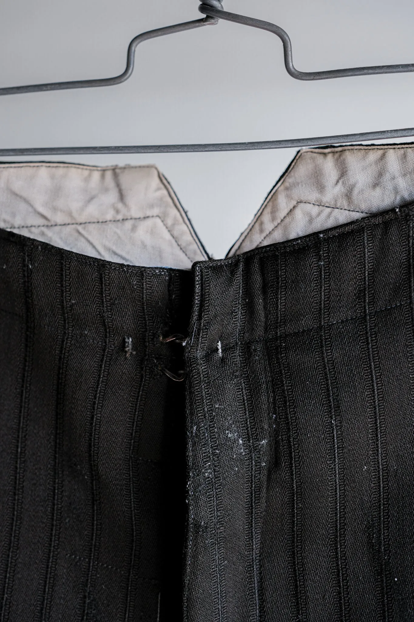 [~ 20's] Pantalon de travail à rayures en laine noire vintage française 