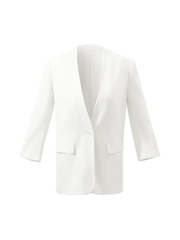 Blazer femme à un bouton en acétate à manches 3/4