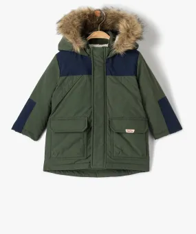 Blouson bébé garçon matelassé bicolore avec doublure chaude kaki