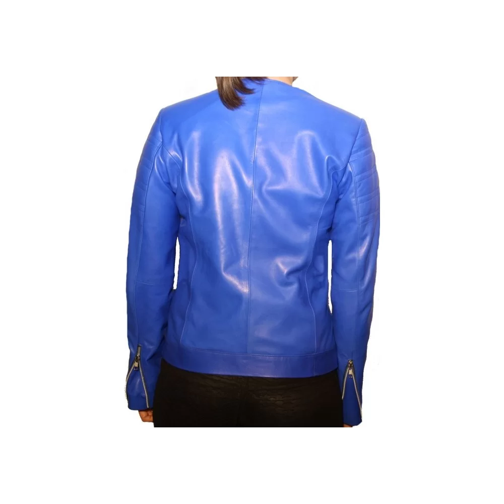 Blouson cuir femme agneau plongé couleur bleu électrique modèle Perine
