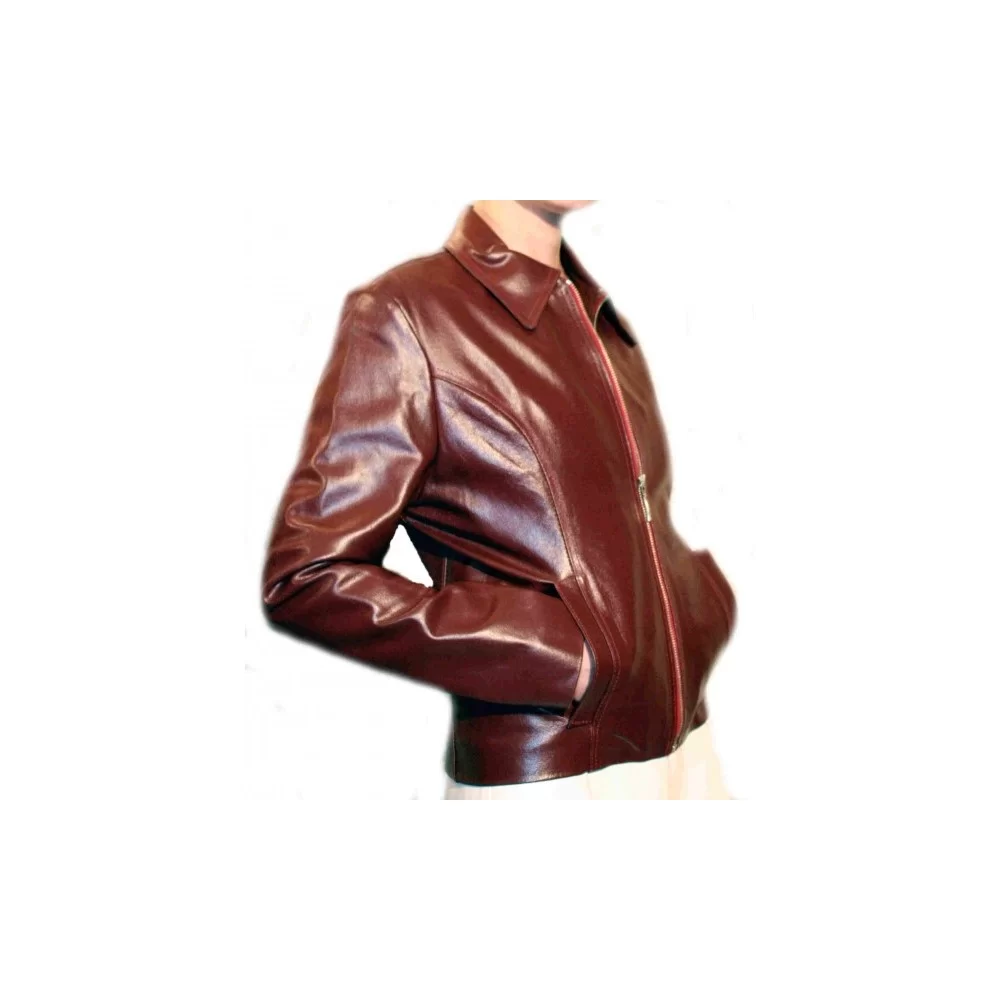 Blouson cuir femme en vachette couleur bordeaux modèle Ninia