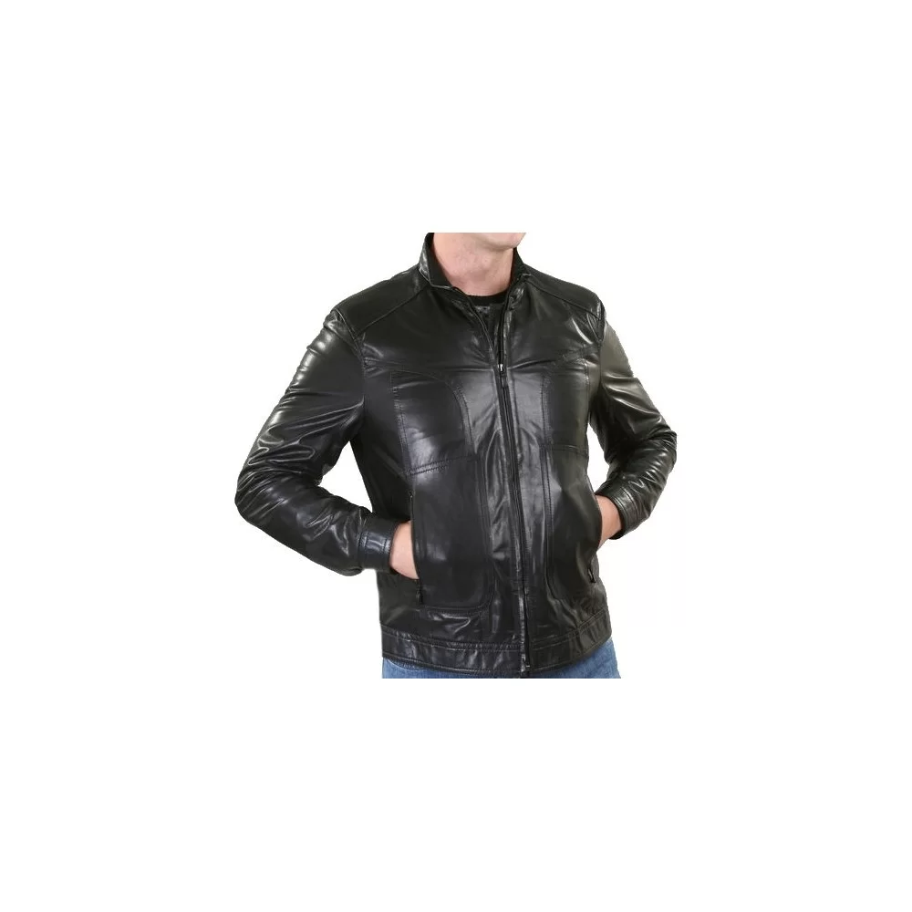 Blouson cuir homme agneau couleur noir modèle Borneo