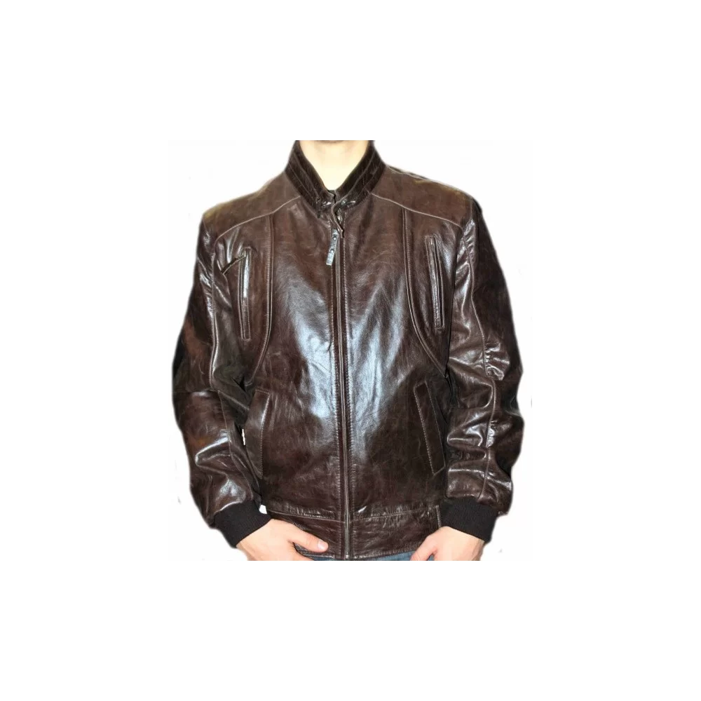 Blouson cuir homme vachette couleur marron modèle Alfredo