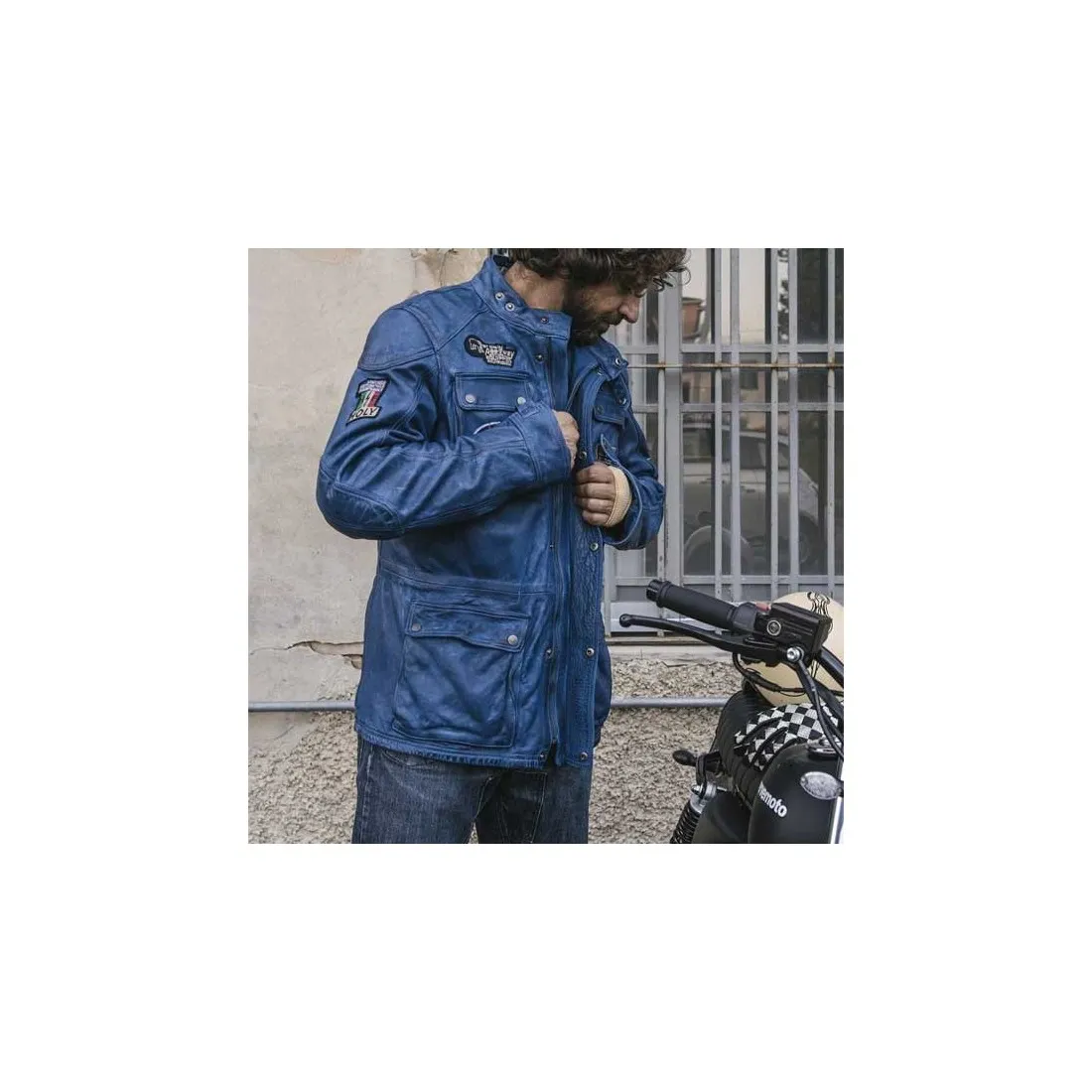 Blouson cuir moto Holy Freedom Quattro Evolution bleu