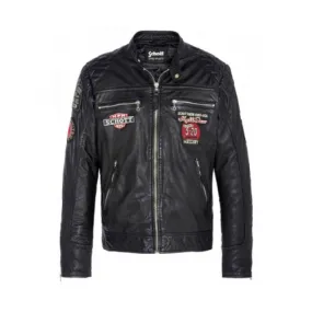 BLOUSON CUIR SCHOTT SPYDER MOTARD BADGE