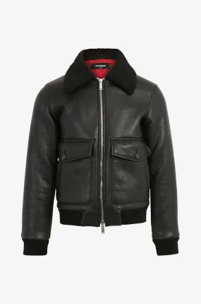 Blouson en cuir synthétique et peau lainée