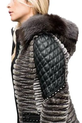 Blouson fourrure lapin rex Giorgio Debbie noir.