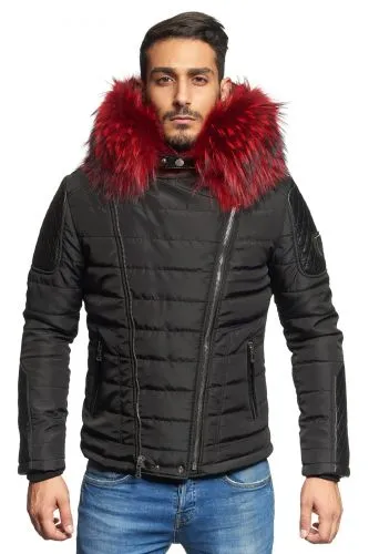 Blouson Homme Horspist Carlton noir col rouge. 