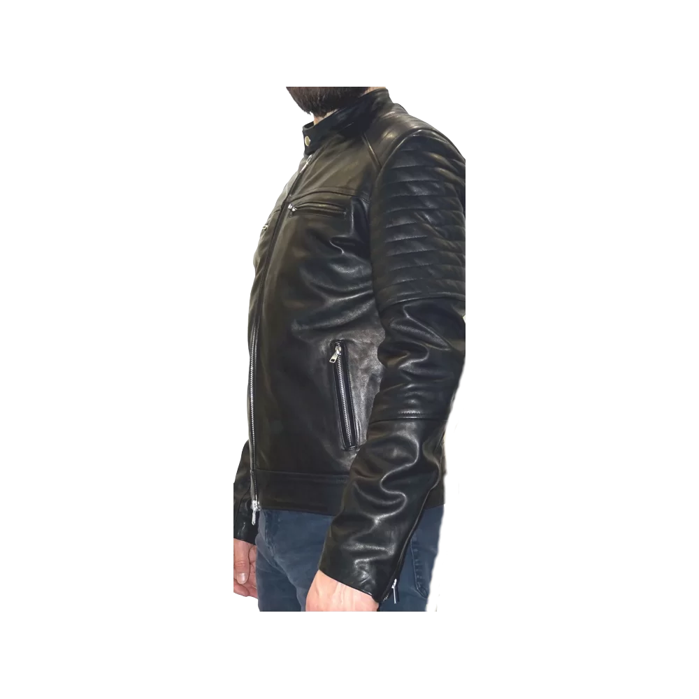 Blouson modèle Nathan en cuir de vachette plongée noire