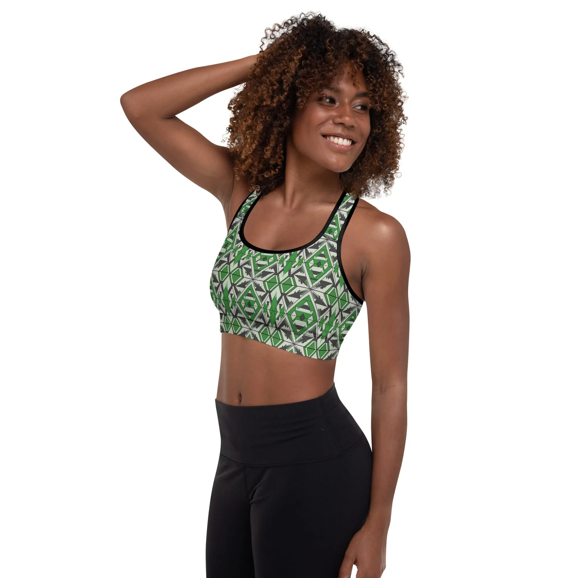 Brassière de Sport Rembourrée Motif vert, noir et blanc