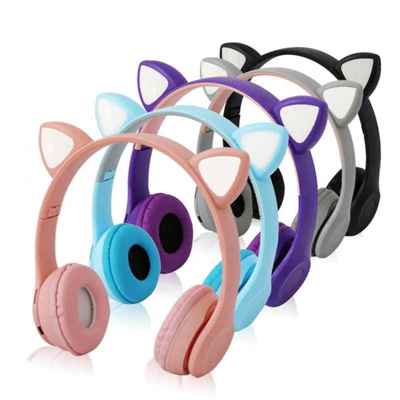 Casque Audio Bluetooth Sans Fil LED Oreilles De Chat Rose