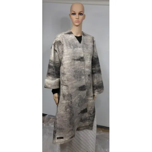 Châle kimono pour femme - blanc marbré gris et noir  - 100% alpaga naturel feutré 