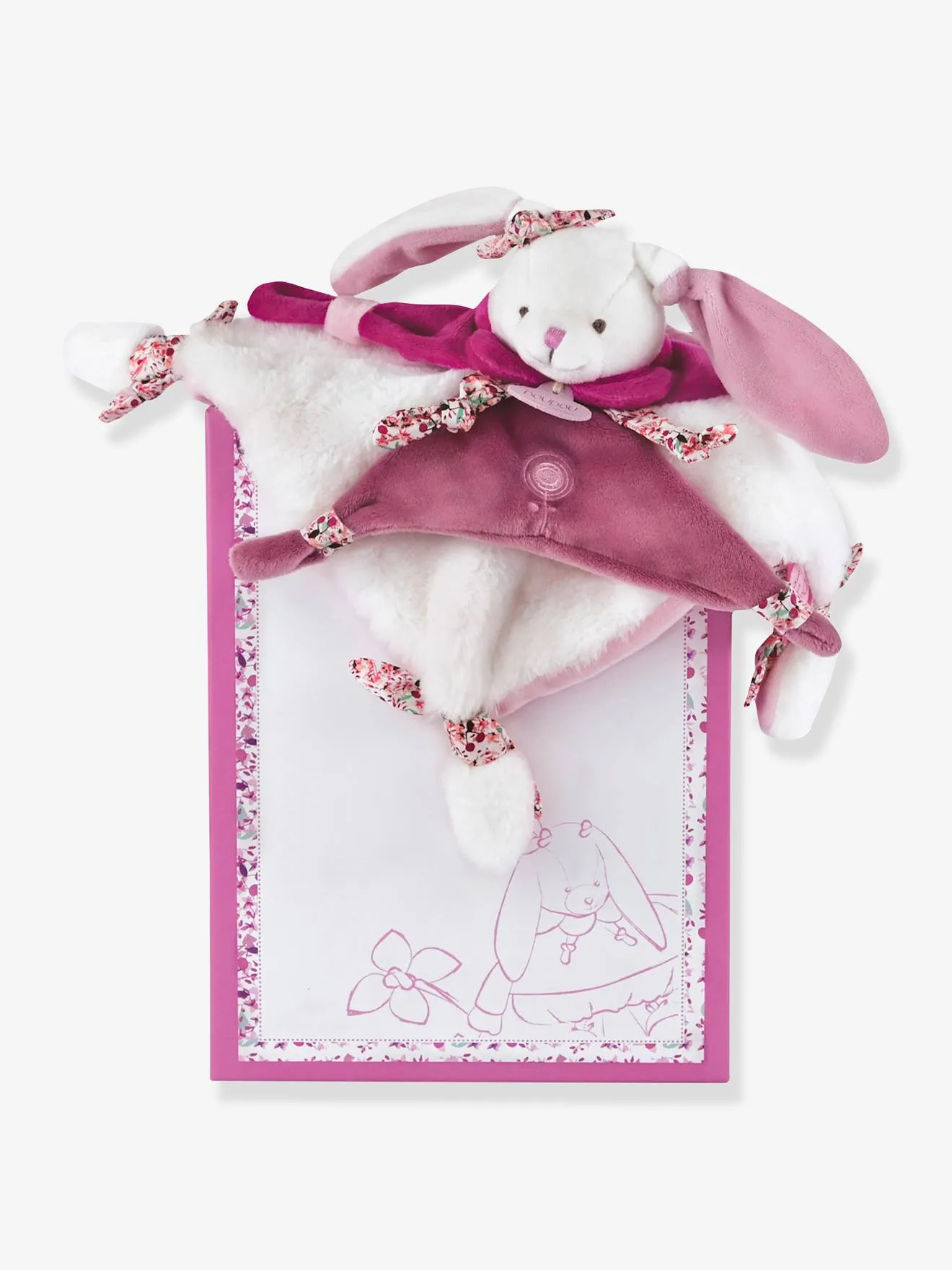 Doudou carré 27 cm lapin cerise - DOUDOU ET COMPAGNIE rose - Doudou et Compagnie
