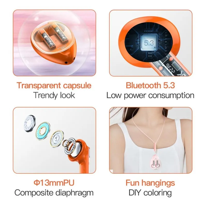 Ecouteurs Bluetooth 5.3 Rose Design Capsule Autonomie 5h