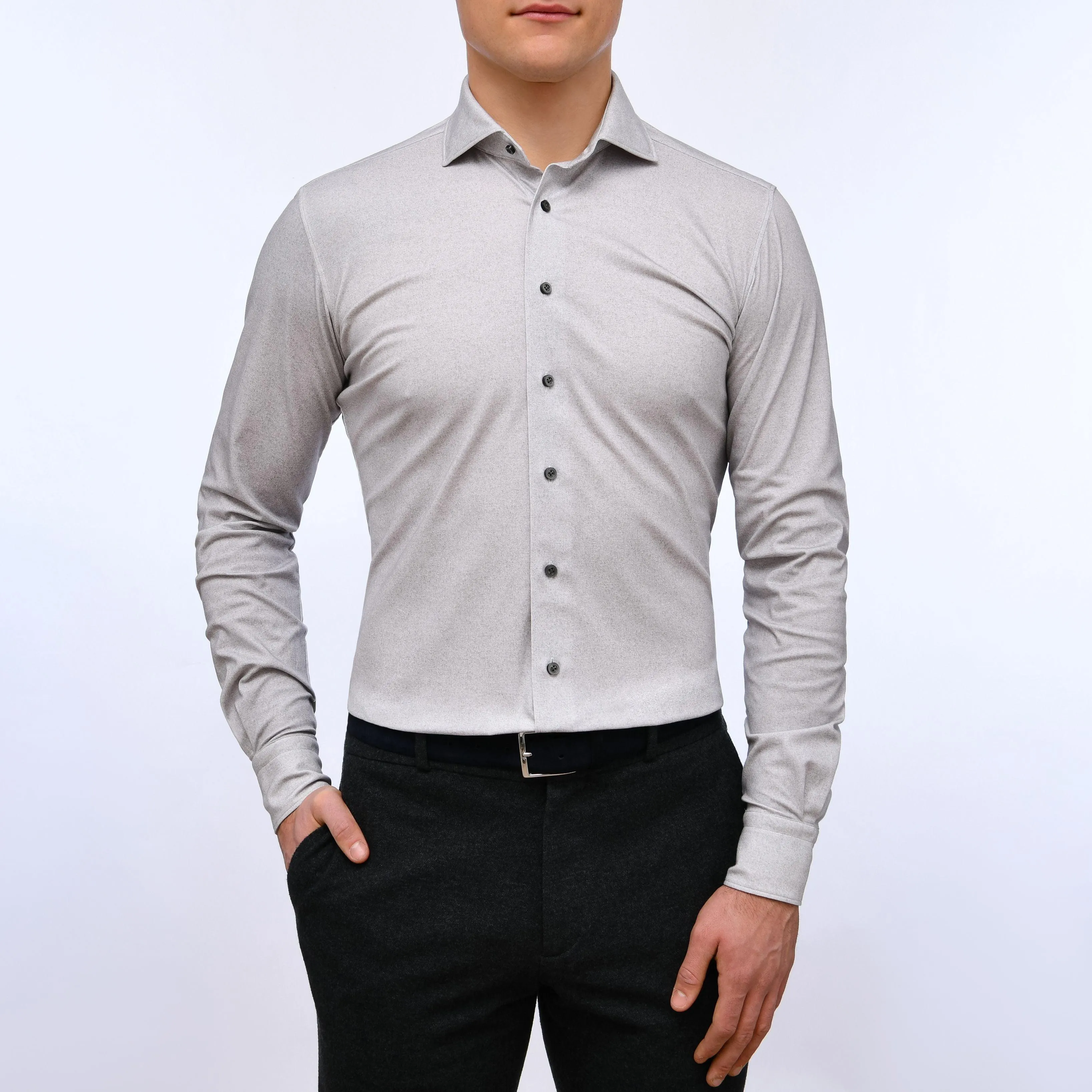 Emanuel Berg - Byron - Chemise manches longues unie Albini 4Flex - Modern Fit - Gris