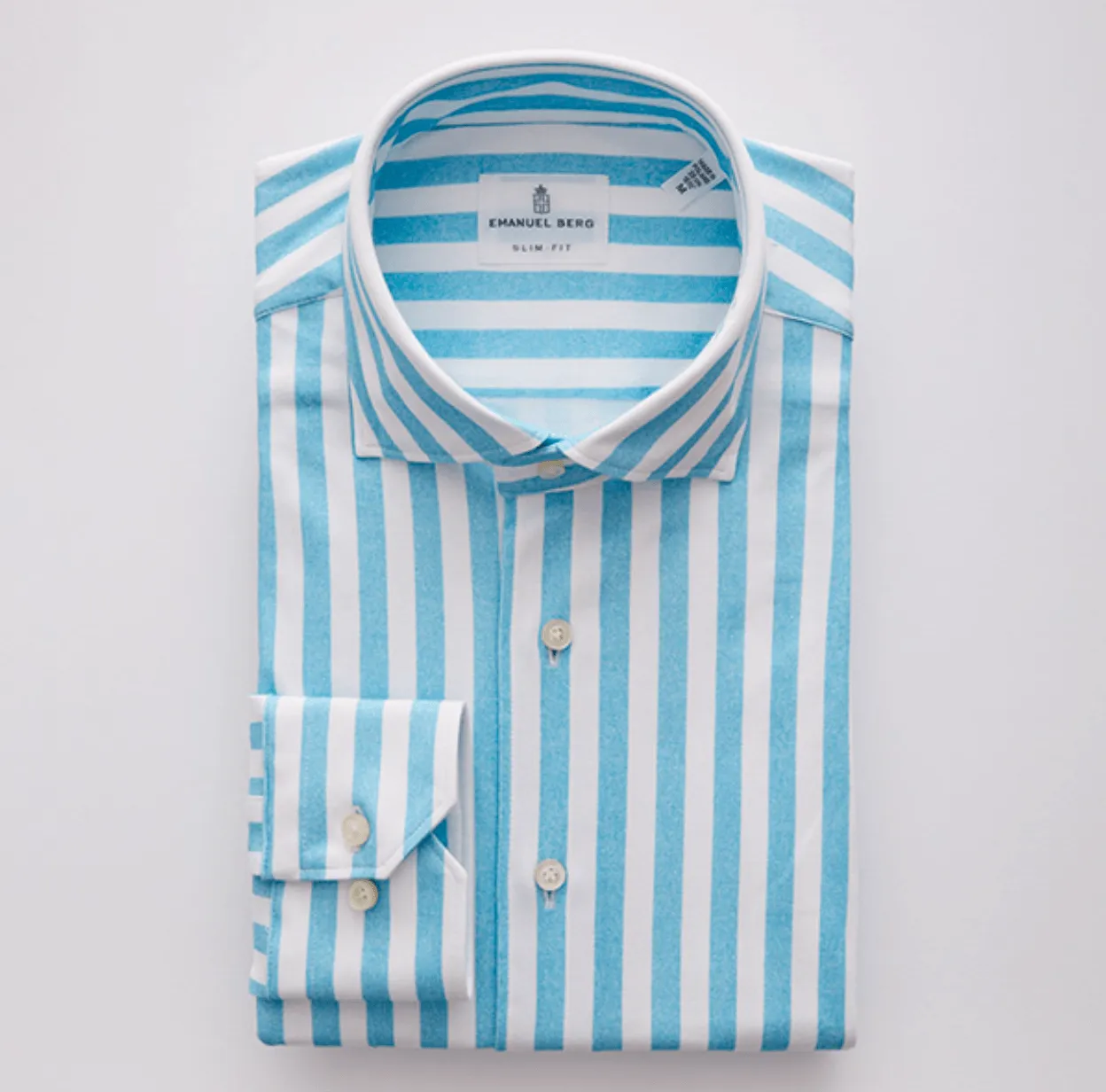 Emanuel Berg - Byron - Chemise manches longues à rayures Albini 4Flex - Modern Fit - Blanc/Turquoise