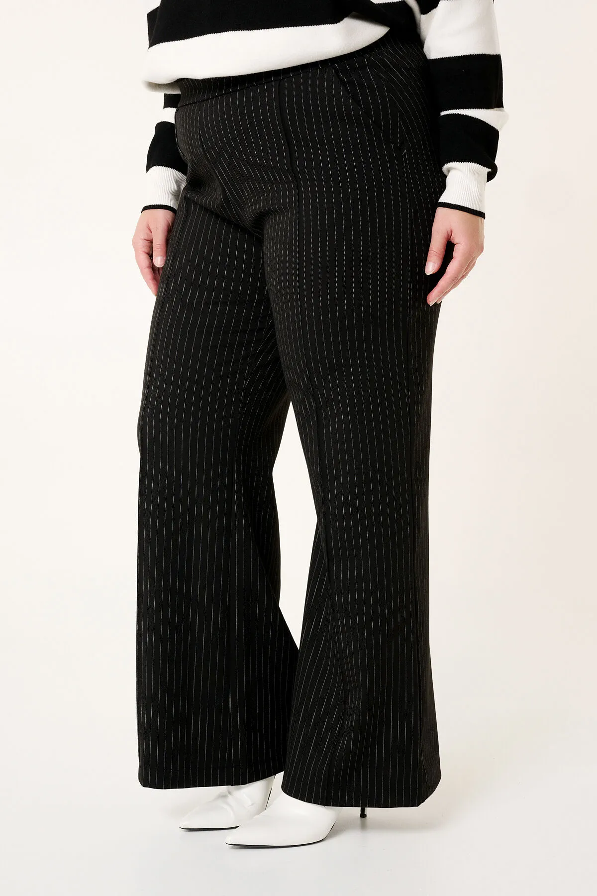 Femmes Pantalon à rayures craie et jambes larges  Multi noir-blanc | MS Mode