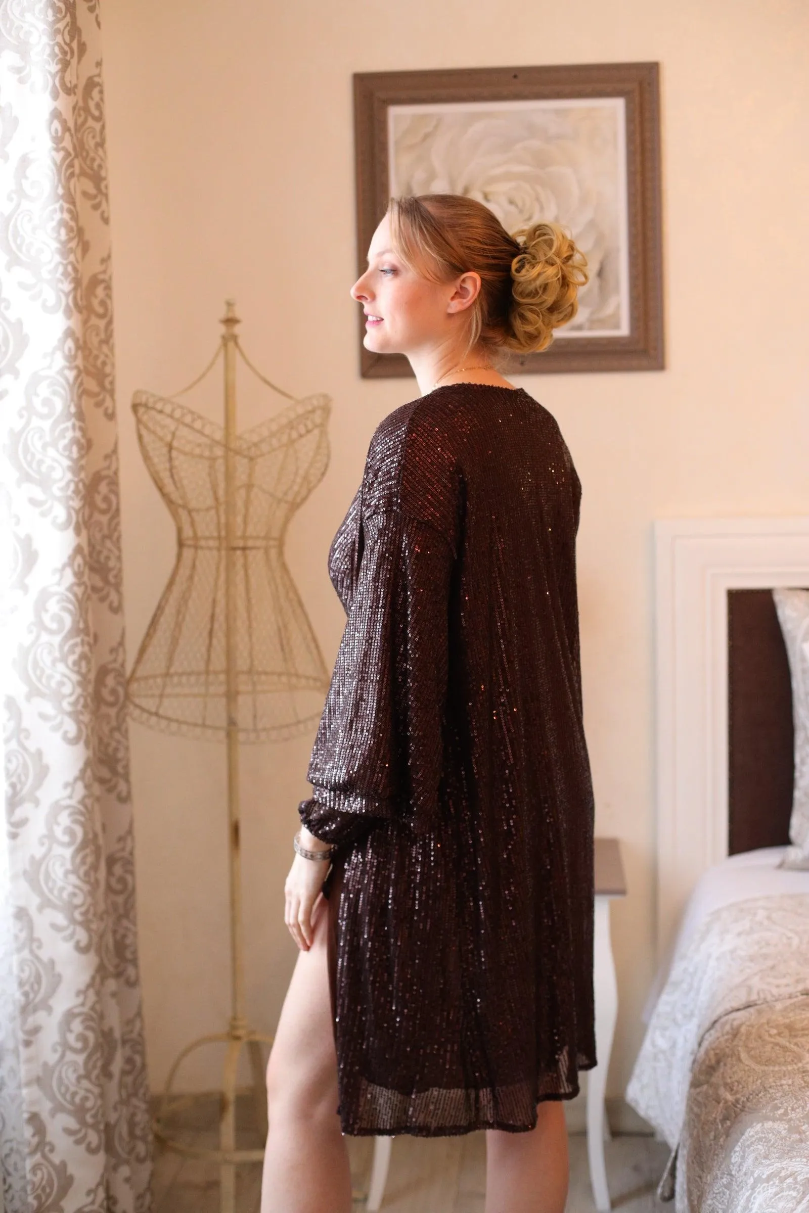 Gilet Long en Sequin Couleur Chocolat