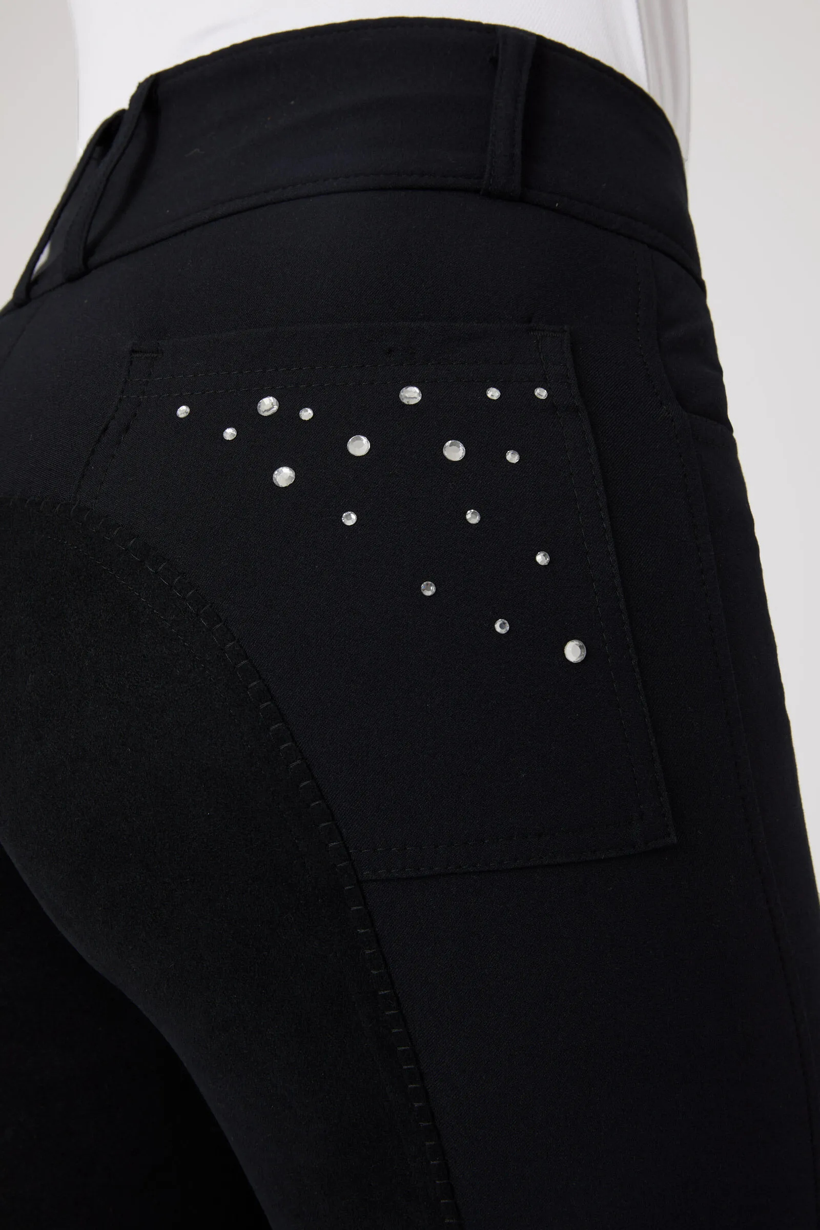 Horze Pantalon d'équitation fond intégral cuir pour femme avec poches Cristal