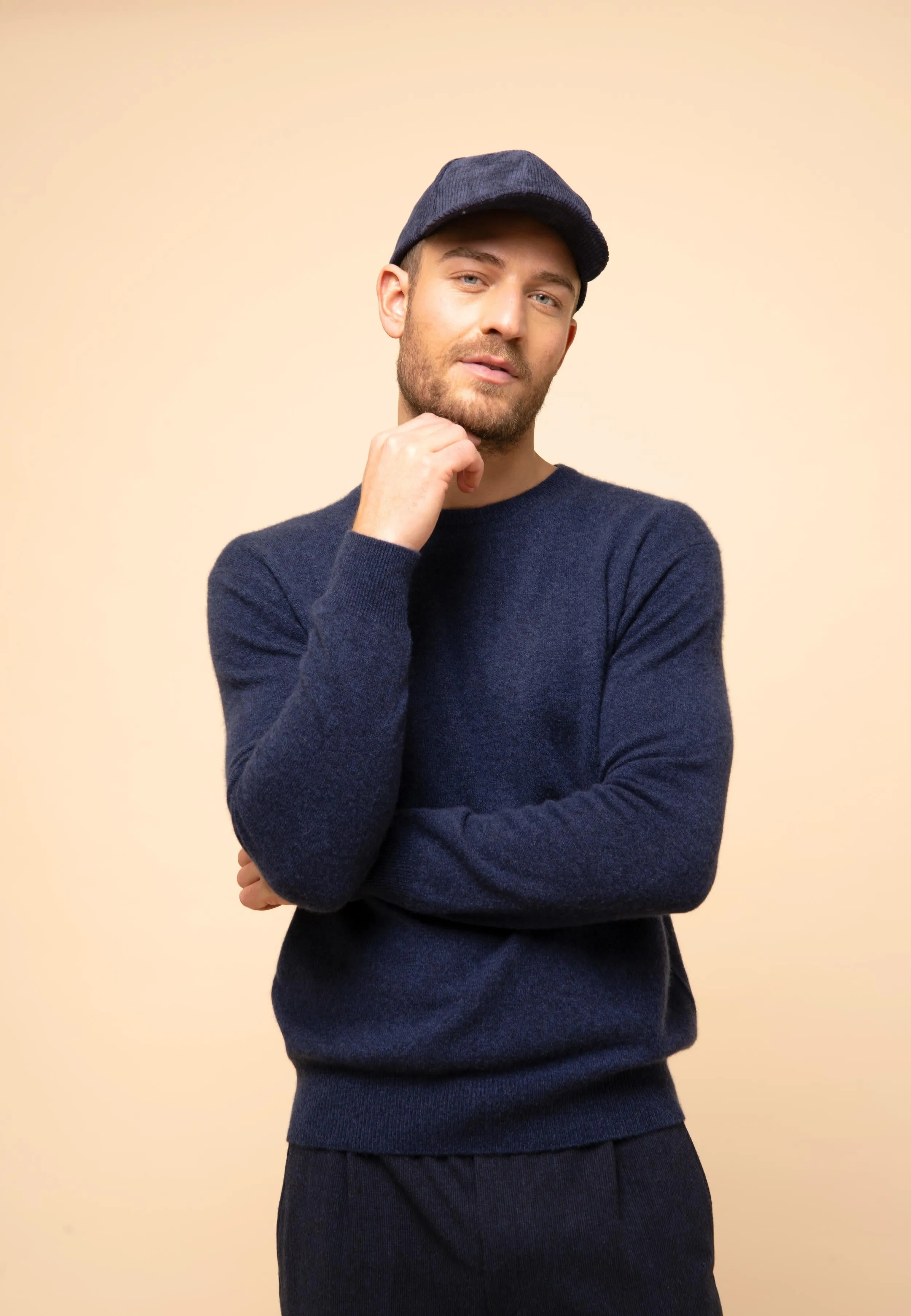 HOWARD pull col rond bleu nuit chiné