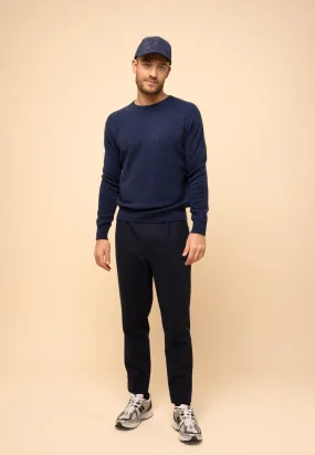 HOWARD pull col rond bleu nuit chiné