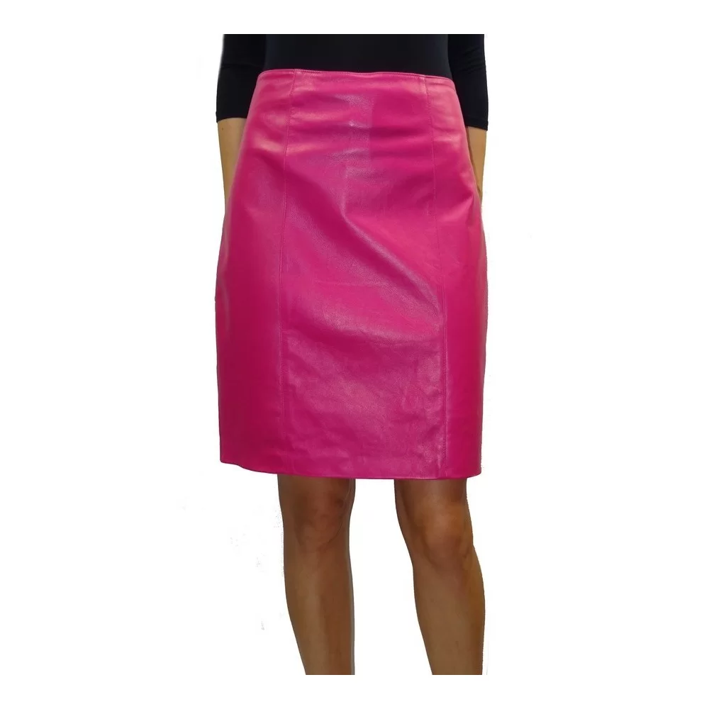 Jupe cuir agneau couleur rose modèle Patou