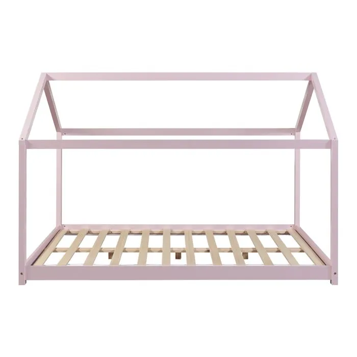 Lit cabane pour enfant Cerro bois de pin contreplaqué 120 x 200 cm rose