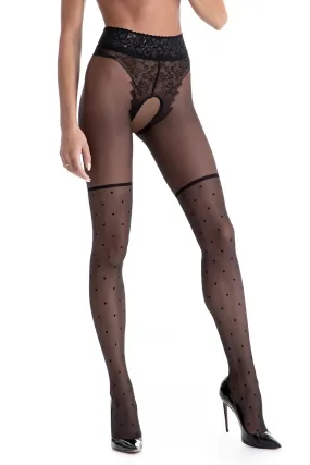 Lolita - Collant Sexy Entrejambe Ouverte à Plumetis - Amour