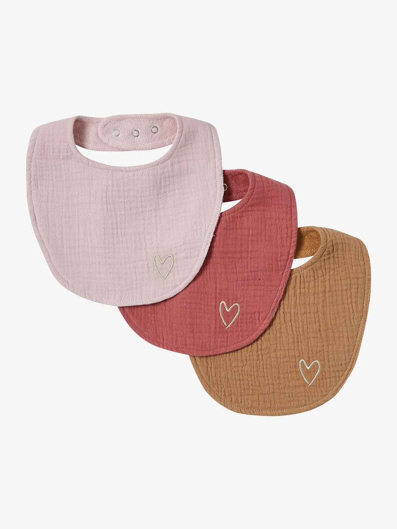 Lot de 3 bavoirs naissance en gaze de coton lot rose - Vertbaudet