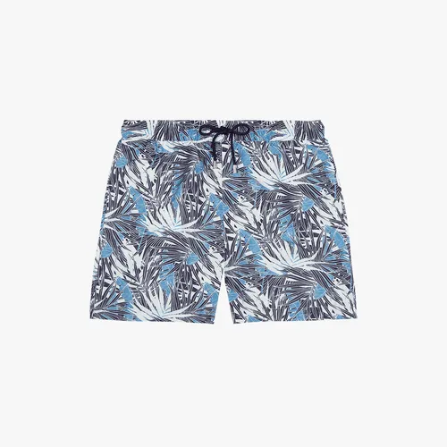 Maillot de bain marine, bleu ciel et blanc, motif "Palmier"