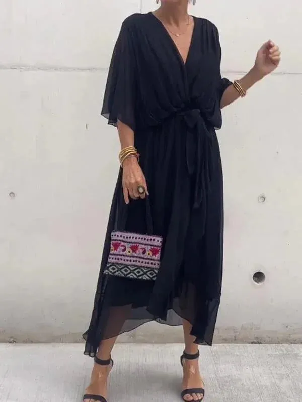 Margaux | Robe en mousseline verte à col V