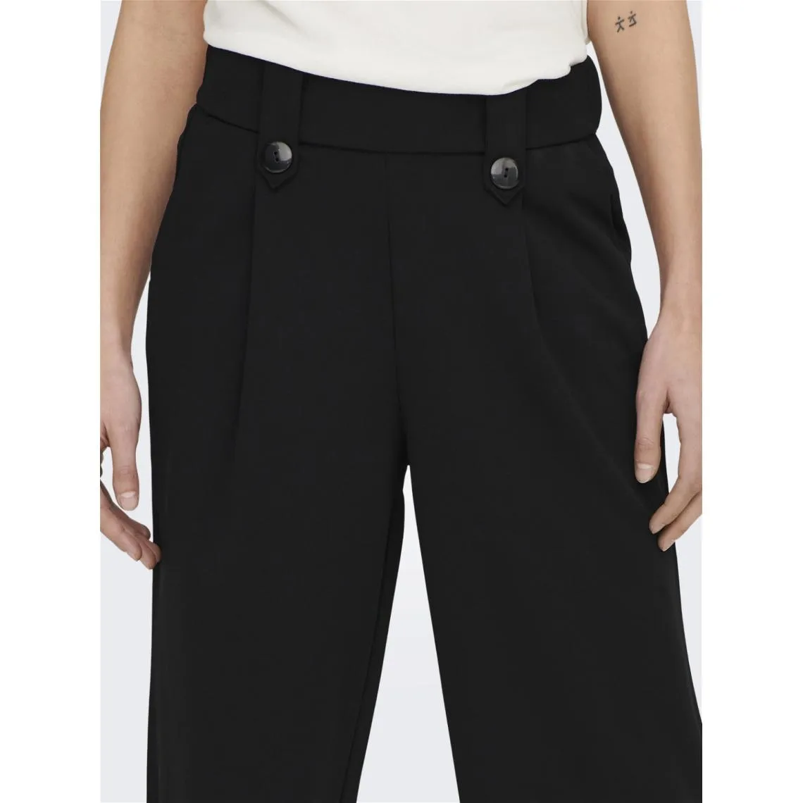 Pantalon à jambe large fermeture par bouton noir Nina | 3 Suisses