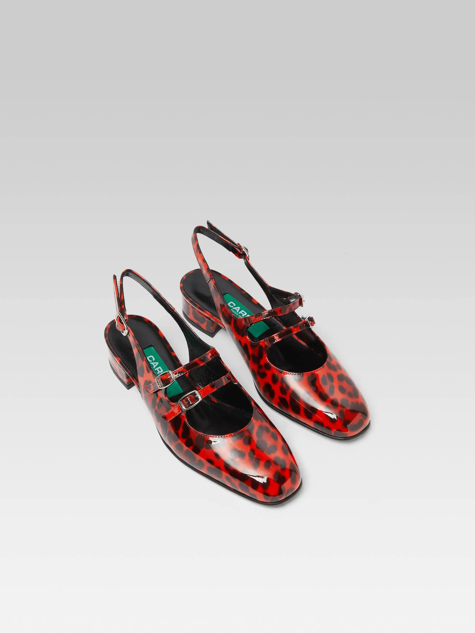 Peche - Babies slingback cuir verni léopard orange upcyclé