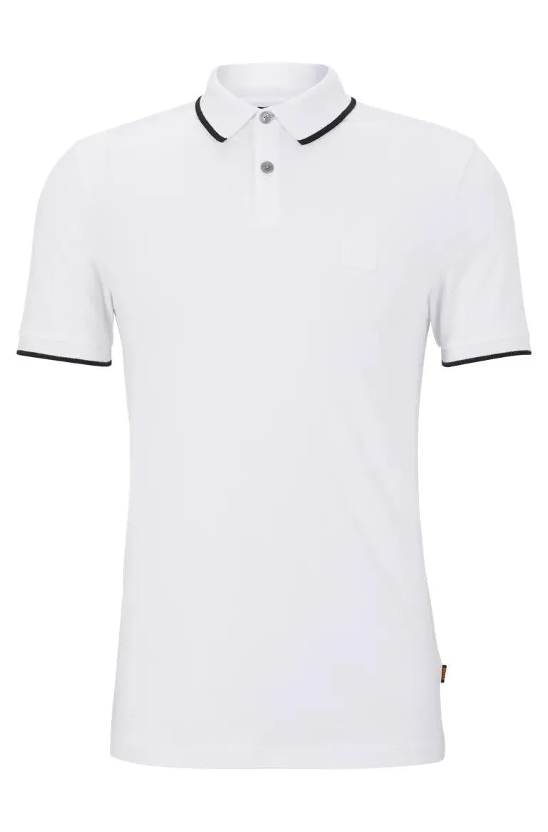 Polo à liserés BOSS blanc en coton stretch