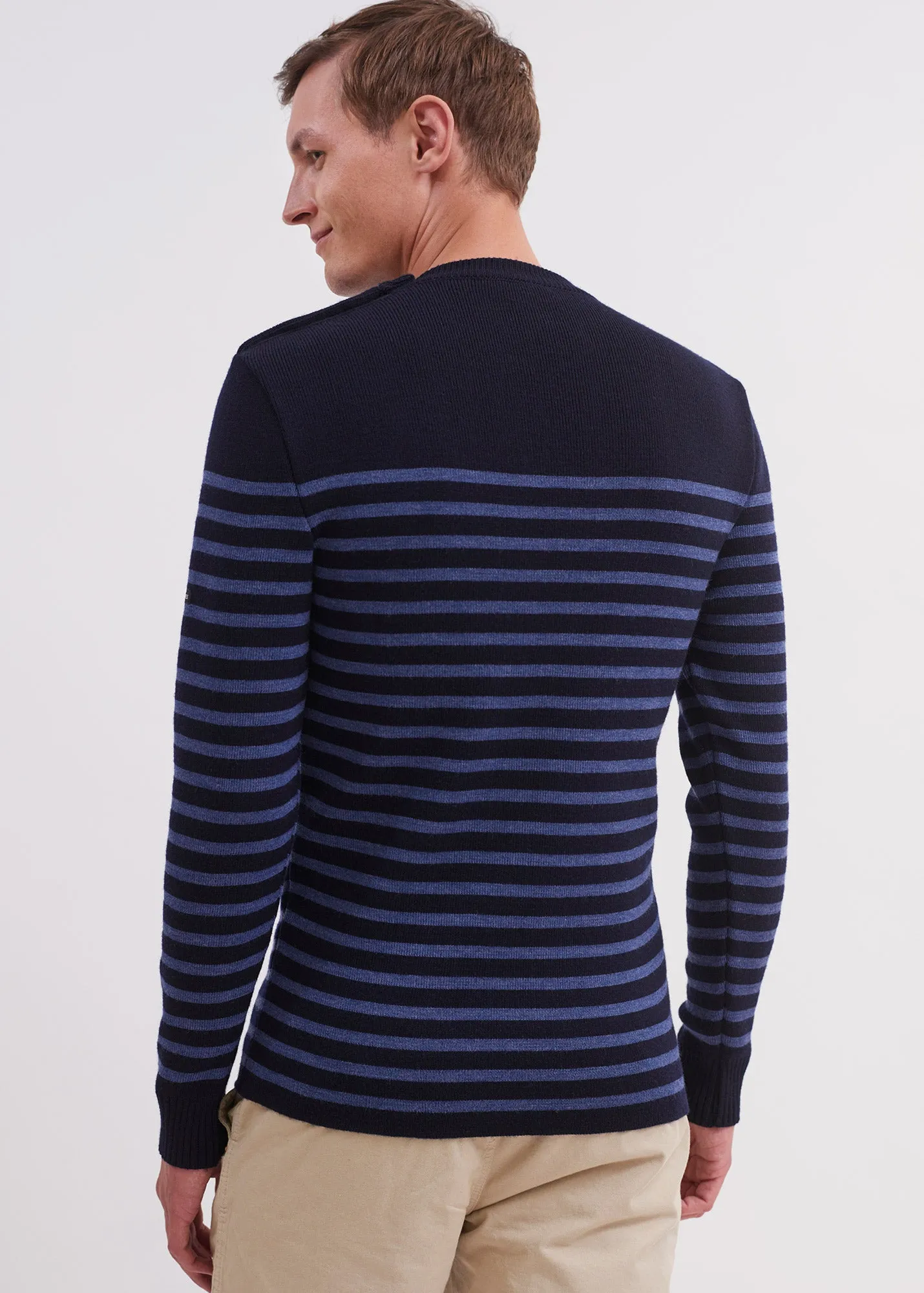 Pull marin rayé Rochefort - coupe ajustée, en laine mérinos (NAVY/JEAN)