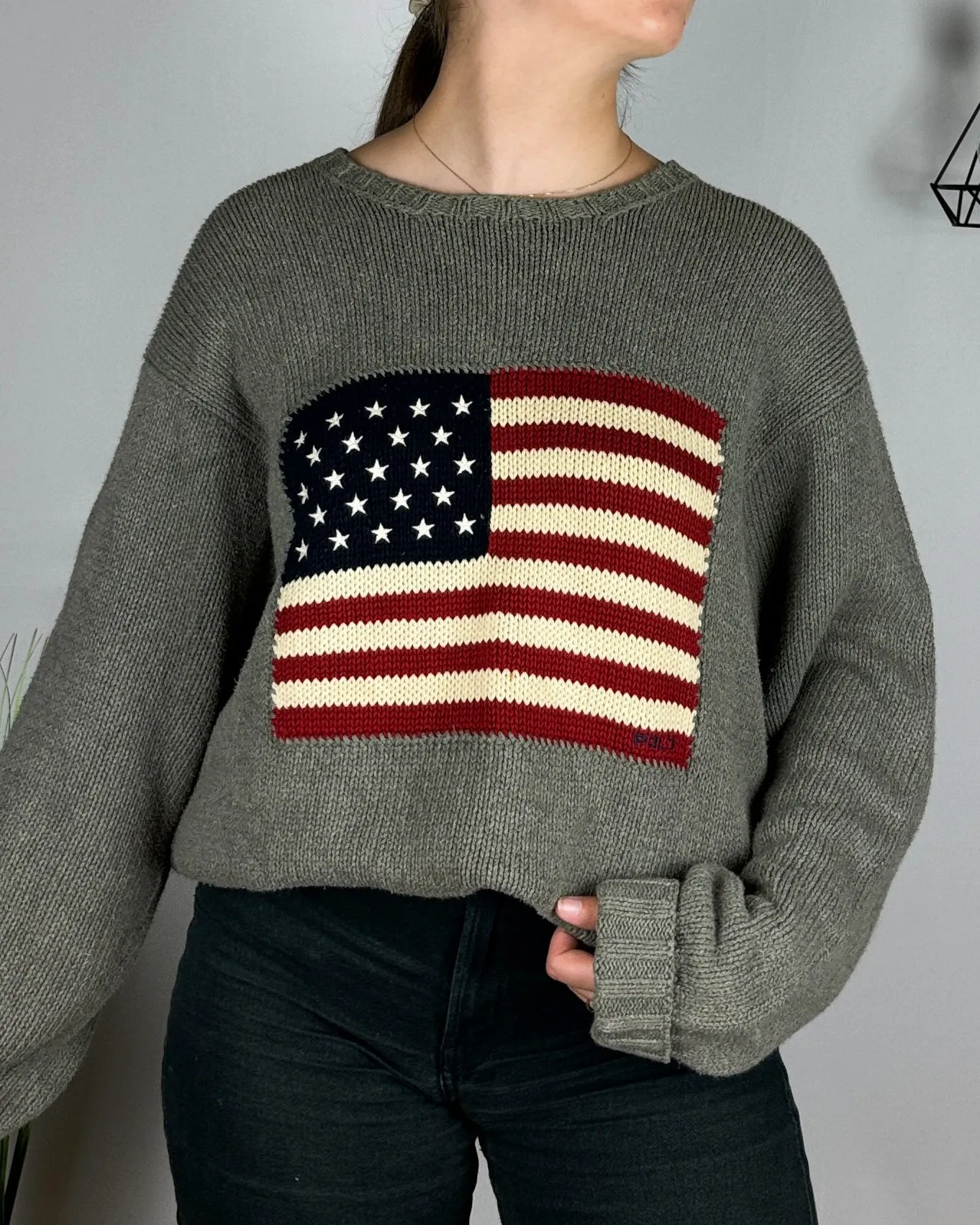 Pull ralph lauren flag gris (L) unisex