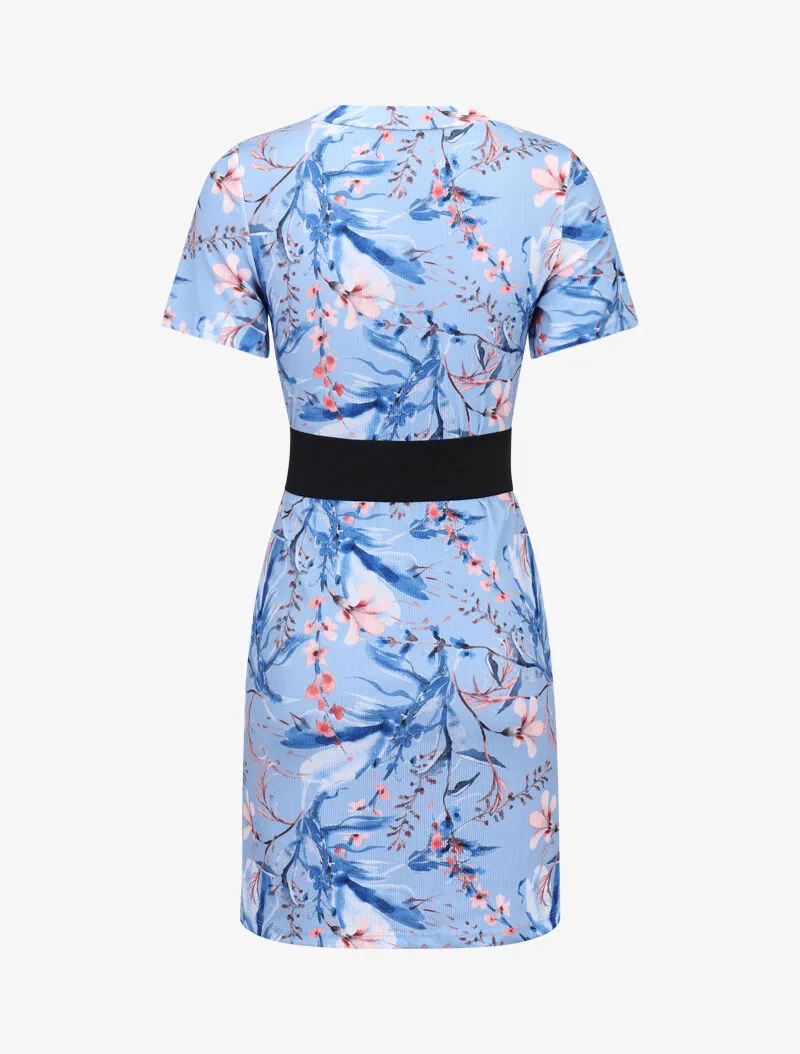 Robe côtelée à manches courtes - bleu ciel