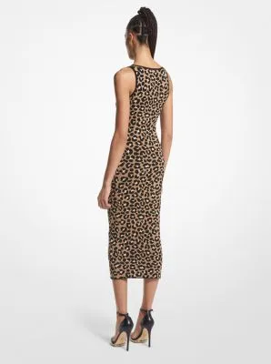 Robe mi-longue en jacquard à motif léopard