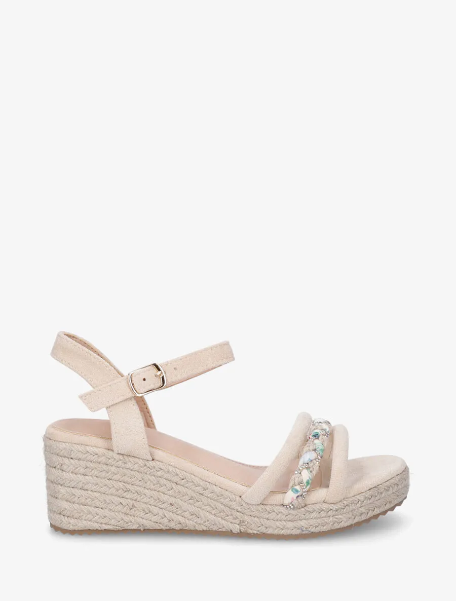 Sandales en suédine à brides tressées et strass